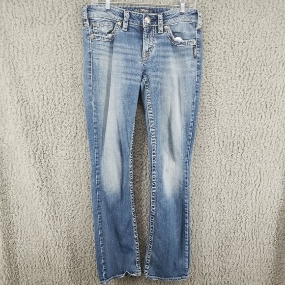 Silver Jeans Womens 29 Tall Blue Aiko Stretch Bootcut Distressed *Read* - Picture 1 of 9